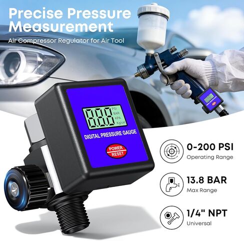 منظم ضغط الهواء 1/4 بوصة NPT منظم ضاغط الهواء مع مقياس منظم هواء قابل للتعديل 0-200 رطل لكل بوصة مربعة لبنادق الرش والحرفيين وتضخم الإطارات والأدوات الهوائية وصمام الصرف in Kuwait