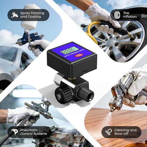 منظم ضغط الهواء 1/4 بوصة NPT منظم ضاغط الهواء مع مقياس منظم هواء قابل للتعديل 0-200 رطل لكل بوصة مربعة لبنادق الرش والحرفيين وتضخم الإطارات والأدوات الهوائية وصمام الصرف in Kuwait