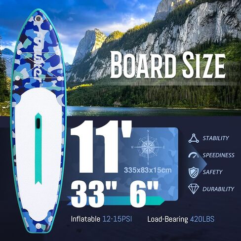 لوح تجديف قابل للنفخ من FunWater SUP، لوح تجديف قابل للنفخ خفيف للغاية مع ملحقات SUP وزعانف ومجداف قابل للتعديل ومضخة وحقيبة ظهر ومقود وحقيبة هاتف مقاومة للماء (أزرق) in Saudi Arabia