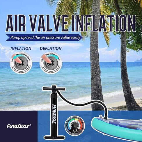 لوح تجديف قابل للنفخ من FunWater SUP، لوح تجديف قابل للنفخ خفيف للغاية مع ملحقات SUP وزعانف ومجداف قابل للتعديل ومضخة وحقيبة ظهر ومقود وحقيبة هاتف مقاومة للماء (أزرق) in Saudi Arabia