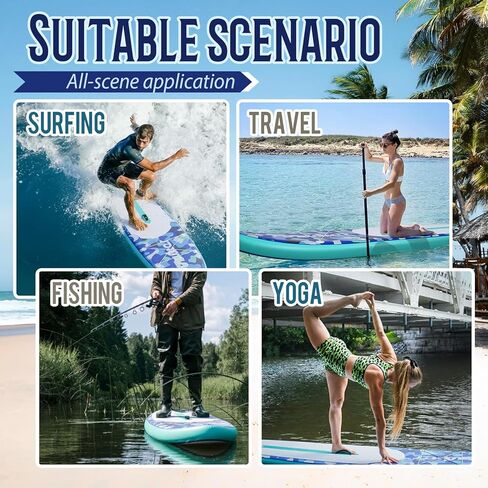 لوح تجديف قابل للنفخ من FunWater SUP، لوح تجديف قابل للنفخ خفيف للغاية مع ملحقات SUP وزعانف ومجداف قابل للتعديل ومضخة وحقيبة ظهر ومقود وحقيبة هاتف مقاومة للماء (أزرق) in Saudi Arabia