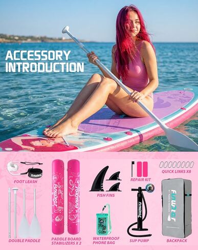 لوح التجديف القابل للنفخ من FunWater SUP مقاس 10'6×33×6" لوح تجديف قابل للنفخ خفيف للغاية مع ملحقات ISUP وزعانف ومجداف قابل للتعديل ومضخة وحقيبة ظهر in Saudi Arabia