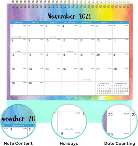 2024-2025 Desk Calendar - Standing Flip Desktop Calendar 2024-2025, Jul. 2024 to Dec. 2025, 9.8" x 8.3", 18 Month Desktop Calendar with Thick Paper, Memoranda Lined Pages, Strong Twin-Wire Binding, Ruled Writing Space in Saudi Arabia