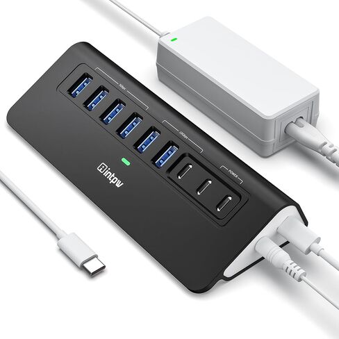 موزع USB يعمل بسرعة 10 جيجابت في الثانية، محور intpw 9 منافذ USB 3.2، محور USB C مع USB A/USB C 3.2، 4 USB 3.0، 2 منافذ شحن PD 45 وات، محول طاقة 65 وات وكابل 3.3 قدم، محور USB من الألومنيوم للكمبيوتر الشخصي والكمبيوتر المحمول، iPhone 17/16/15 in Kuwait