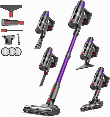 مكنسة كهربائية لاسلكية من تيك رايز، مكنسة كهربائية بقدرة 500 واط/45 كيلو باسكال للمنزل، فرشاة مضادة للتشابك و8 في 1 قائمة بذاتها، خفيفة الوزن وقت التشغيل حتى 60 دقيقة مع شاشة LED للأرضيات الصلبة والسجاد وشعر الحيوانات الأليفة in Kuwait