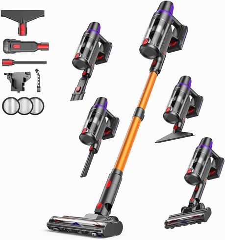 TechRise Cordless Vacuum Cleaner, 500W/45Kpa Stick Vacuum for Home, Anti-Tangle Brush & 8-in-1 Self-Standing, Up to 60Mins Runtime Lightweight with LED Display for Hardwood Floor,Carpet,Pet Hair in Saudi Arabia
