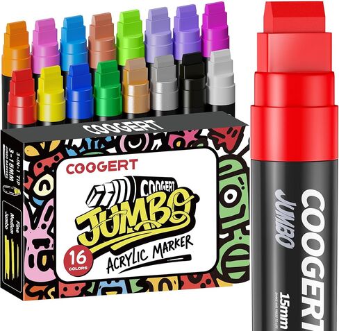 8 Vibrant Colors Jumbo Poster Markers, 15MM Thick Permanent Acrylic Graffiti Markers, Wide Tip Paint Marker for Canvas, Posters Board, Fabric, Window, Wood, Teachers,Banner painting supplies in Kuwait