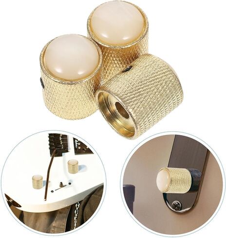 Zerodeko 3pcs Gold Metal Guitar Bass Knobs with Hole, Dome Round Volume and Tone Control Knobs for Electric Bass Guitar Potentiometer Replacement Accessories in Saudi Arabia
