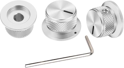 Aluminium Guitar Knobs, 1/4" Top Hat Style Flat-Top Guitar Volume & Tone Control Knobs for Fender Strat Telecaster Les Paul Electric Guitars or Basses (Silver) in Saudi Arabia