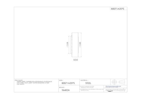 Timken 25821 كأس السباق الخارجي بمحمل أسطواني مدبب، فولاذ، بوصة، القطر الخارجي 2.875 بوصة، عرض الكوب 0.7500 بوصة in Saudi Arabia