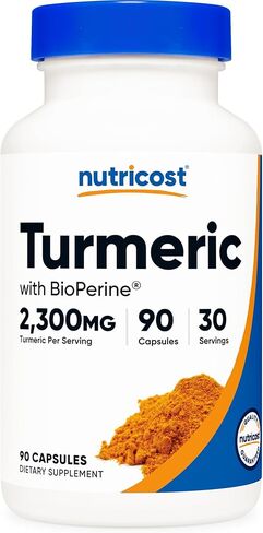 Nutricost الكركم مع BioPerine (2,300 مجم) 90 كبسولة - 95% كوركومينويد ومستخلص الفلفل الأسود BioPerine، نباتي، خالي من الكائنات المعدلة وراثيًا، 30 وجبة in Kuwait