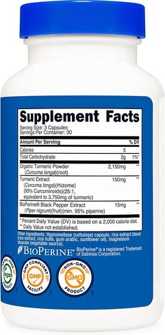 Nutricost الكركم مع BioPerine (2,300 مجم) 90 كبسولة - 95% كوركومينويد ومستخلص الفلفل الأسود BioPerine، نباتي، خالي من الكائنات المعدلة وراثيًا، 30 وجبة in Kuwait