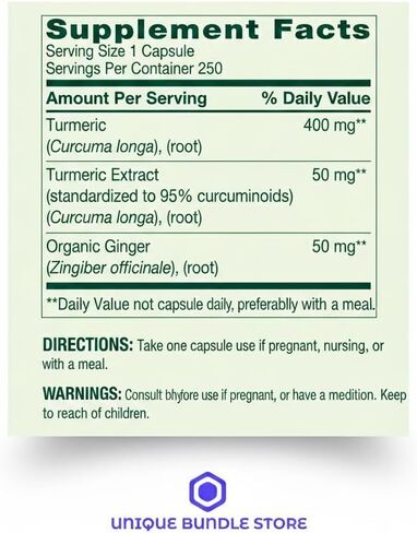 Turmeric Curcumin Supplement with Organic Ginger Powder 500 mg, Tumeric Capsules, 250 Vegetarian Count. in Saudi Arabia
