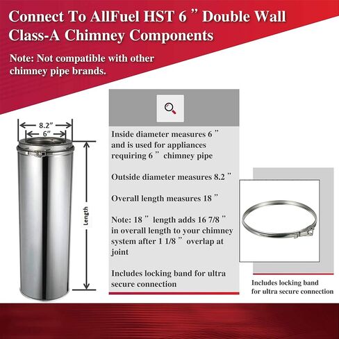 AllFuel HST 6 "x 6" 304 الفولاذ المقاوم للصدأ جميع أنابيب المدخنة المعزولة بجدار مزدوج من فئة الوقود in Saudi Arabia