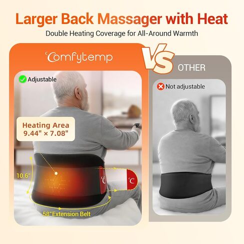 Comfytemp Extra Large Cordless Heating Pad with Massager for Back XXL, FSA Eligible HSA Portable Rechargeable 2X Larger Lower Back Massager with 4 Motors, Wireless Heated Waist Belt Button APP Control in Saudi Arabia