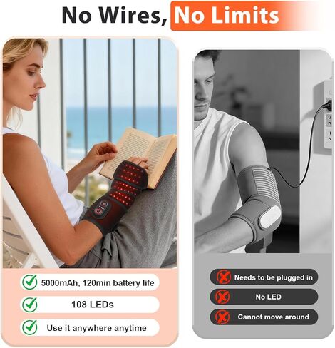 وسادة تدفئة للذراع لاسلكية مع ضوء أحمر، غلاف وسادة تدفئة للكوع بقدرة 5000 مللي أمبير في الساعة، تسخين سريع، كم ذراع للكوع مُسخن مع 3 إعدادات للحرارة والتوقيت in Kuwait