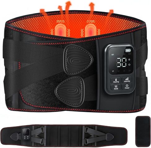 Cordless Heating Massage Belt for Lower Back Discomfort - 5000mAh Adjustable Heat Therapy Wrap with 4 Vibration & Rechargeable Battery, Heating Pad for Muscle Relaxation in Saudi Arabia