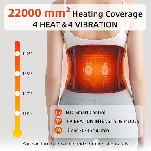 Cordless Heating Massage Belt for Lower Back Discomfort - 5000mAh Adjustable Heat Therapy Wrap with 4 Vibration & Rechargeable Battery, Heating Pad for Muscle Relaxation in Saudi Arabia