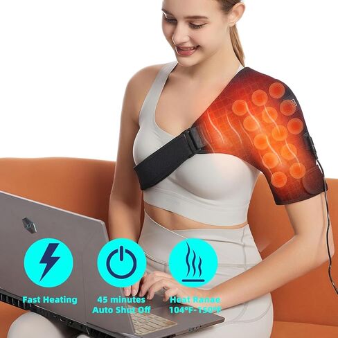 Shoulder Heating Pads for Pain Relief - Jade Stone Heated Shoulder Wrap with 3 Temperature Settings, Ideal for Rotator Cuff, Shoulder Soreness Relief at Home,Office-Jet Black in Saudi Arabia