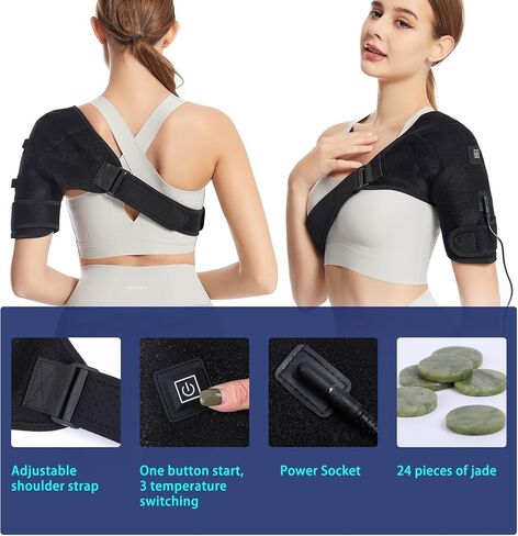 Shoulder Heating Pads for Pain Relief - Jade Stone Heated Shoulder Wrap with 3 Temperature Settings, Ideal for Rotator Cuff, Shoulder Soreness Relief at Home,Office-Jet Black in Saudi Arabia