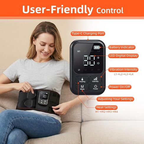 Cordless Heating Massage Belt for Lower Back Discomfort - 5000mAh Adjustable Heat Therapy Wrap with 4 Vibration & Rechargeable Battery, Heating Pad for Muscle Relaxation in Saudi Arabia