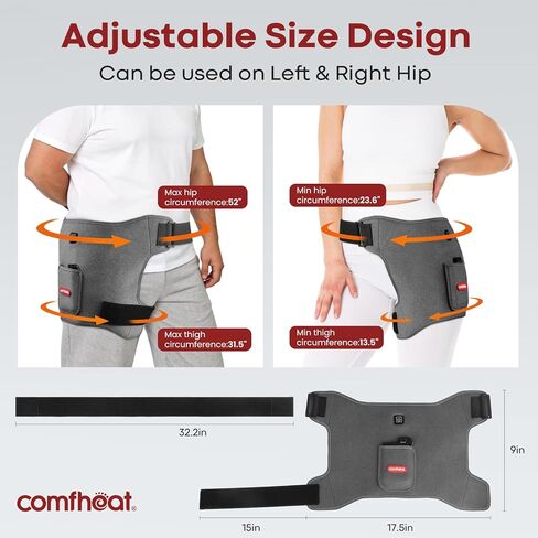 Cordless Hip Heating Pad for Pain Relief FSA Eligible HSA 5000mAh Battery Powered Heated Hip Brace Wrap for Hip Sciatica Pain Recovery Buttock, Up to 52" Waist Size, Gift for Women Men in Saudi Arabia