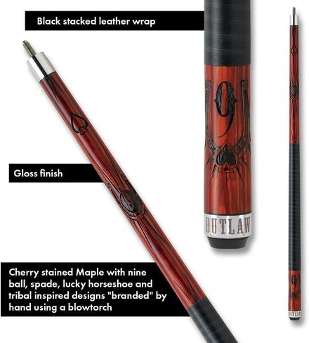 OUTLAW OL14 Cherry Pool Cue - خشب القيقب الملون بالكرز مع تصميم 9 كرات ومجرفة in Kuwait