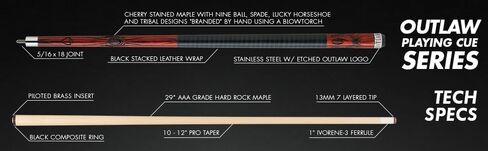 OUTLAW OL14 Cherry Pool Cue - خشب القيقب الملون بالكرز مع تصميم 9 كرات ومجرفة in Kuwait