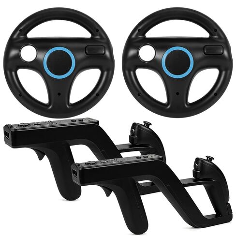 لعبة eurobird اطلاق النار wii u zapper gun grip-satable for nintendo wii nunchuk wireless remote controller (مجموعة سوداء من 2) و Nintendo Hunting Puns for Wii Associory in Kuwait
