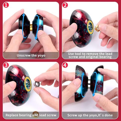 yoyo x5 المحترف غير المستجيب للمحترفين و yoyos المستجيبة للأطفال المبتدئين - محامل قابلة للاستبدال غير مستجيبة ، قفازات ، أداة محمل الإزالة و 5 حبال مشمولة (باللون الأسود الأحمر) in Kuwait
