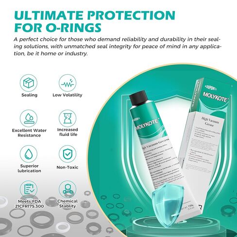 Molykote High Vacuum Grease 150g (5.3oz) Silicone Lubricant for Vacuum and Pressure Systems Rubber Elastomer Lubrication Valves Packings Seals O-Rings Water Chemical Resistance Wide Temperature in Kuwait