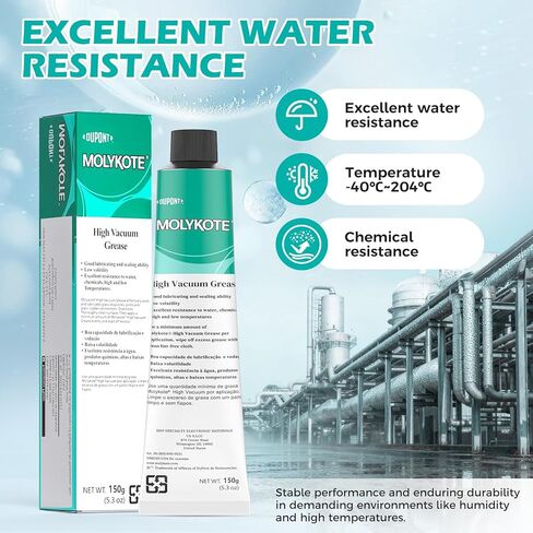 Molykote High Vacuum Grease 150g (5.3oz) Silicone Lubricant for Vacuum and Pressure Systems Rubber Elastomer Lubrication Valves Packings Seals O-Rings Water Chemical Resistance Wide Temperature in Kuwait