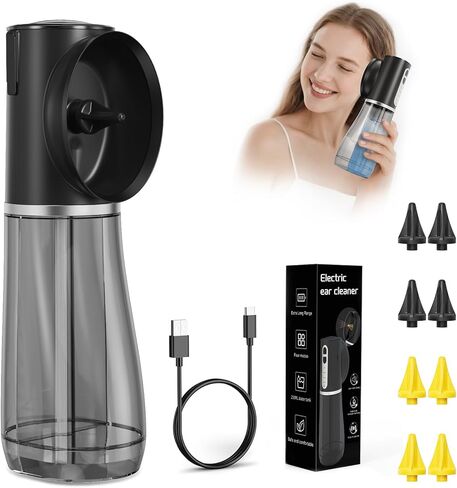Ear Wax Removal kit, Ear Cleaning Kit with 4 Pressure Modes, Safe & Effective Ear Wax Cleaner with USB-C & IPX7 Waterproof, 8 Tips (Black) in Saudi Arabia
