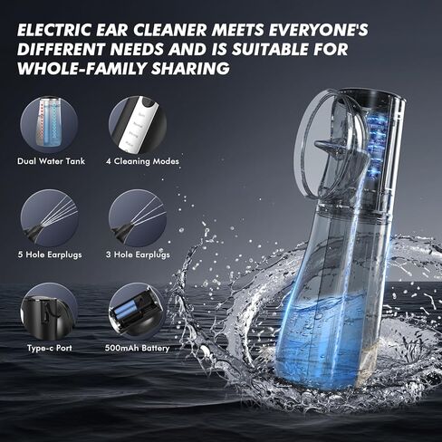 Ear Wax Removal kit, Ear Cleaning Kit with 4 Pressure Modes, Safe & Effective Ear Wax Cleaner with USB-C & IPX7 Waterproof, 8 Tips (Black) in Saudi Arabia