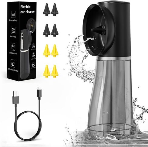 Ear Wax Removal kit, Ear Cleaning Kit with 4 Pressure Modes, Safe & Effective Ear Wax Cleaner with USB-C & IPX7 Waterproof, 8 Tips (Black) in Saudi Arabia