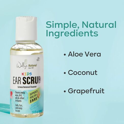 حزمة العناية الكاملة بالأذن للأطفال من Wally's Natural Kids، قطرات زيت الأذن، 0.5 أونصة سائلة، مقشر الأذن وإسفنجة تنظيف قابلة لإعادة الاستخدام، 2 أونصة سائلة، يتم استشارة طبيب الأطفال، يدعم الأذنين الصحية، آمن للأطفال بعمر 3 سنوات فما فوق in Kuwait