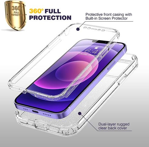 Diaclara Designed for iPhone 15 Case, Full Body Rugged Case with Built-in Touch Sensitive Anti-Scratch Screen Protector, with Camera Lens Protector for iPhone 15 6.1" (Clear Glitter) in Kuwait