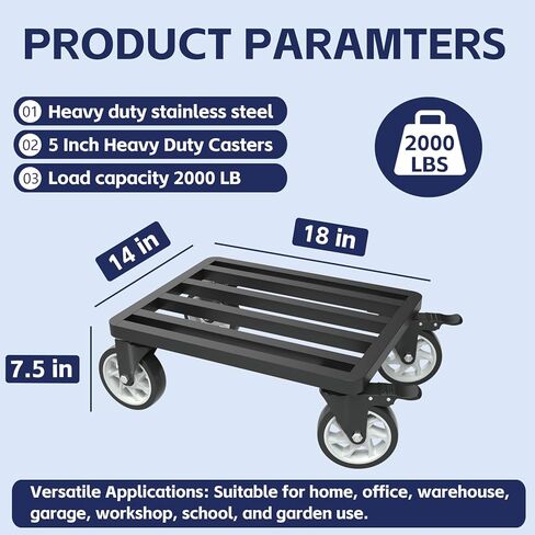 أثاث عالي التحمل من الفولاذ المقاوم للصدأ مقاس 45.72 سم × 35.56 سم، سعة 2000 رطل تتحرك دوللي مع عجلات دوارة 5 بوصات وحزام تثبيت للتحرك الآمن للأثاث والأجهزة in Kuwait