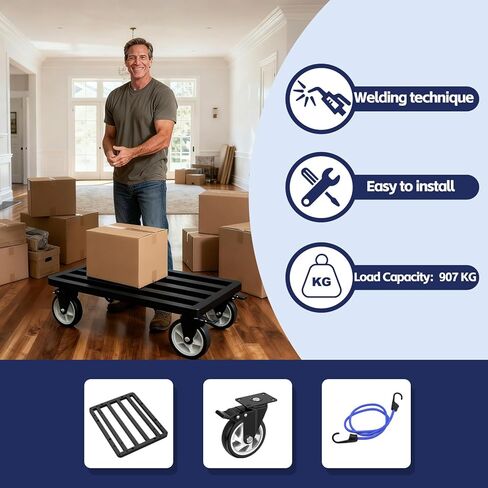 أثاث عالي التحمل من الفولاذ المقاوم للصدأ مقاس 45.72 سم × 35.56 سم، سعة 2000 رطل تتحرك دوللي مع عجلات دوارة 5 بوصات وحزام تثبيت للتحرك الآمن للأثاث والأجهزة in Kuwait