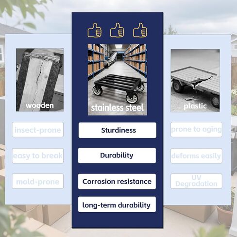 أثاث عالي التحمل من الفولاذ المقاوم للصدأ مقاس 45.72 سم × 35.56 سم، سعة 2000 رطل تتحرك دوللي مع عجلات دوارة 5 بوصات وحزام تثبيت للتحرك الآمن للأثاث والأجهزة in Kuwait