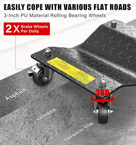 3000LBS Car Wheel Dolly, Heavy Duty Car Moving Cart with Brakes, 4mm Thick Steel Wheel Dolly Set of 2 Piece with Nylon Swivel Casters for Vehicle Relocation and Auto Repair in Saudi Arabia