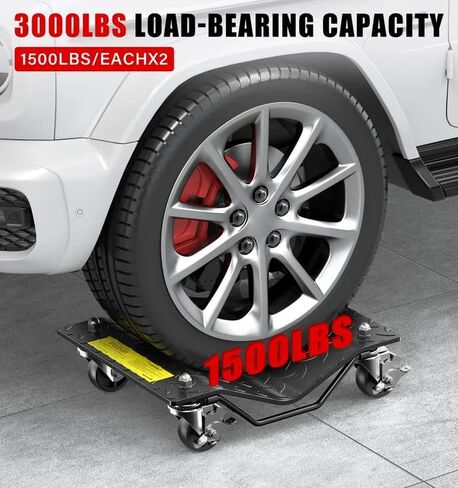3000LBS Car Wheel Dolly, Heavy Duty Car Moving Cart with Brakes, 4mm Thick Steel Wheel Dolly Set of 2 Piece with Nylon Swivel Casters for Vehicle Relocation and Auto Repair in Saudi Arabia