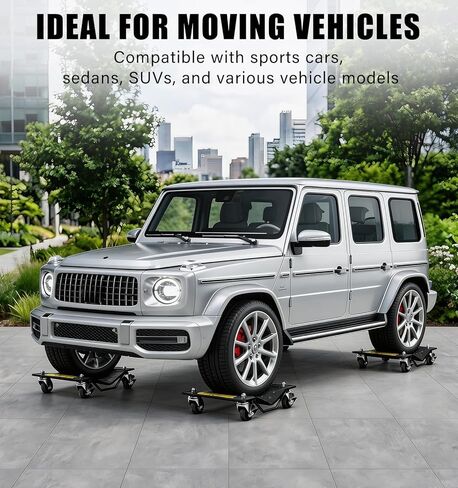 3000LBS Car Wheel Dolly, Heavy Duty Car Moving Cart with Brakes, 4mm Thick Steel Wheel Dolly Set of 2 Piece with Nylon Swivel Casters for Vehicle Relocation and Auto Repair in Saudi Arabia