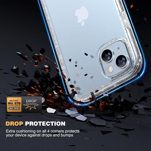 Diaclara المصممة لحالة iPhone 15 ، علبة عرة كاملة من الجسم مع واقي شاشة مضاد للخلع حساس لللمس ، مع واقي عدسة الكاميرا لـ iPhone 15 6.1 "(Clear Glitter) in Kuwait