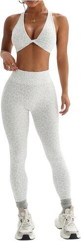 طقم تمرين نسائي من Milumia مكون من قطعتين بطبعة الفهد، حمالة صدر رياضية ملتوية عالية الخصر، مجموعة in Kuwait