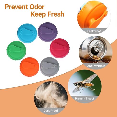 6 Pcs Reusable Silicone Soda Can Lids - Protector for Fizzy Drinks,Reusable Can Toppers Can Top for Coke Pop Beer Juice Beverage, (Fits Standard 2.1 Inch Cans,6 Colors) in Saudi Arabia