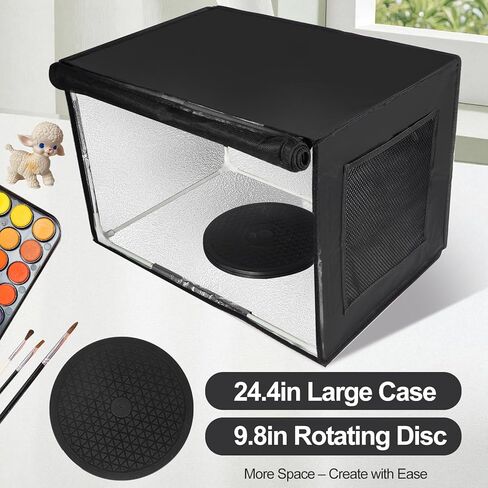 كشك رذاذ البخاخة المحمولة مع مصابيح LED - دوار القرص الدوار ومراوح العادم المزدوجة - كشك طلاء قابل للطي للمكياج ، الطلاء الفني ، النموذج ， الأسود in Kuwait