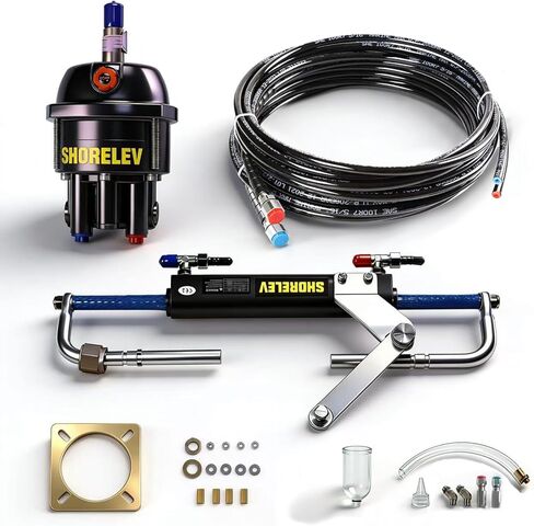 Hydraulic Steering Kit for 90HP Outboard Motors, Marine Boat Hydraulic Steering System, 20ft Hose with Pump & Cylinder (No Helm), Marine-Grade Steering System Boats in Saudi Arabia