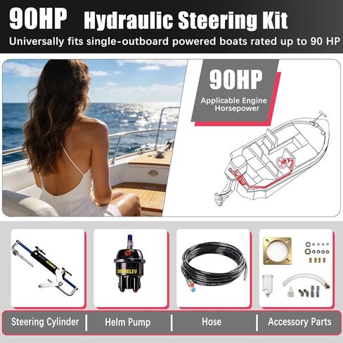 Hydraulic Steering Kit for 90HP Outboard Motors, Marine Boat Hydraulic Steering System, 20ft Hose with Pump & Cylinder (No Helm), Marine-Grade Steering System Boats in Saudi Arabia