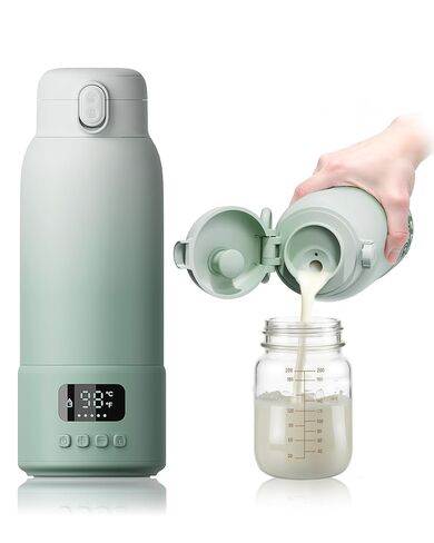 Extended Battery Life Portable Bottle Warmer - Dual Heating Modes for Breast Milk & Water, 17 Ounces, Fast Heating, Ideal for Travel, Outdoor, Baby Shower, Green in Kuwait